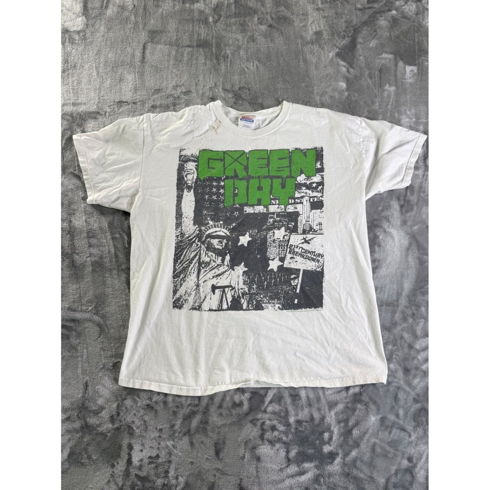 Vintage Green Day 21st Century Breakdown T-Shirt Hanes XL White 2009 Band Tee